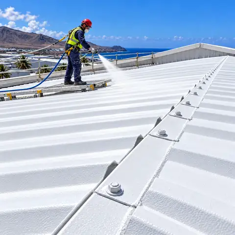 Después: solape de chapas sellado y cubierto por el recubrimiento blanco